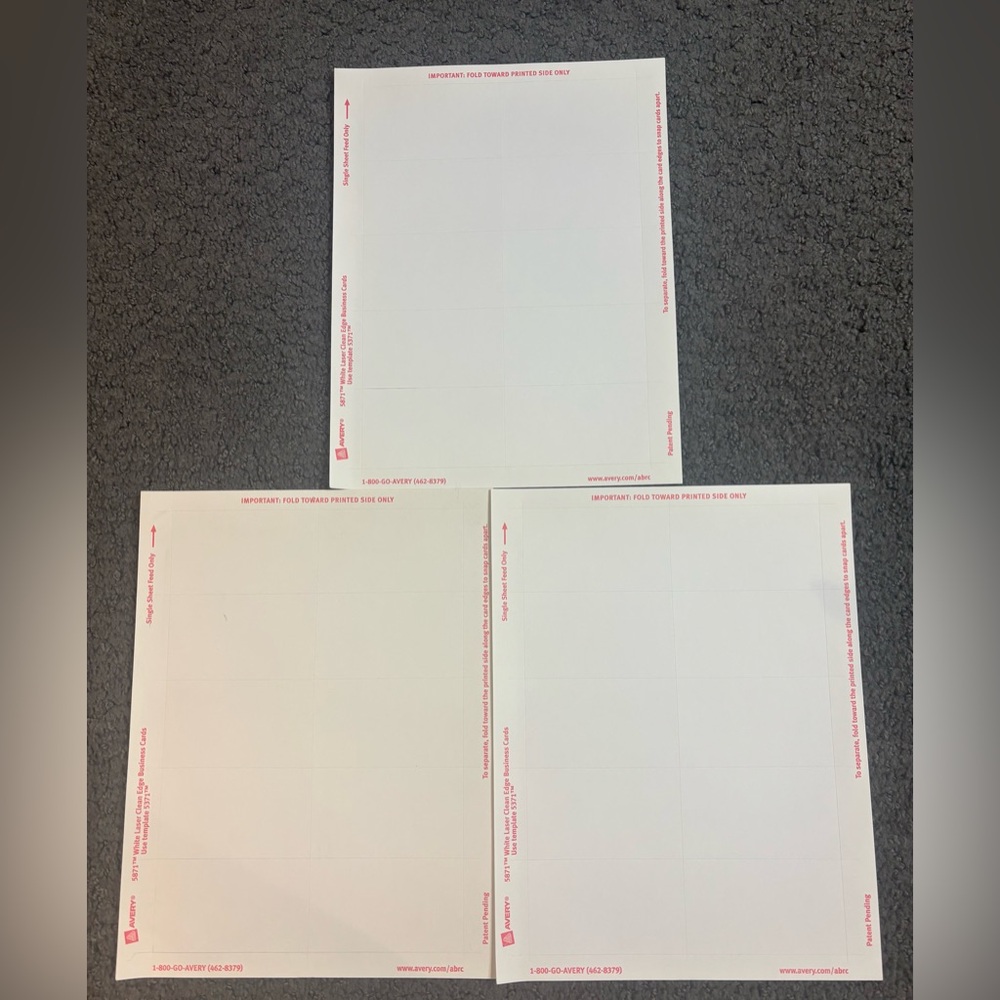 Business Cards Avery 5871 White Clean Edge 2” x 3.5” 3 sheets only New